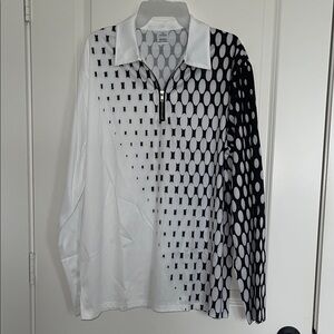 Sale!☄️ Mens Monochrome Geometric Zip-Up Shirt